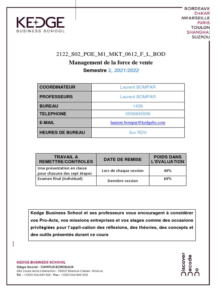 Management de la Force de Vente 2022 | PDF | Développement durable ...