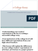 The College Essay: Understanding Your Reader'S Expectations