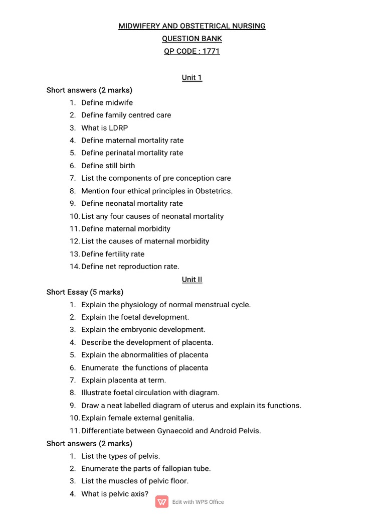 Midwifery & Obstetrical Nursing Q&A | PDF