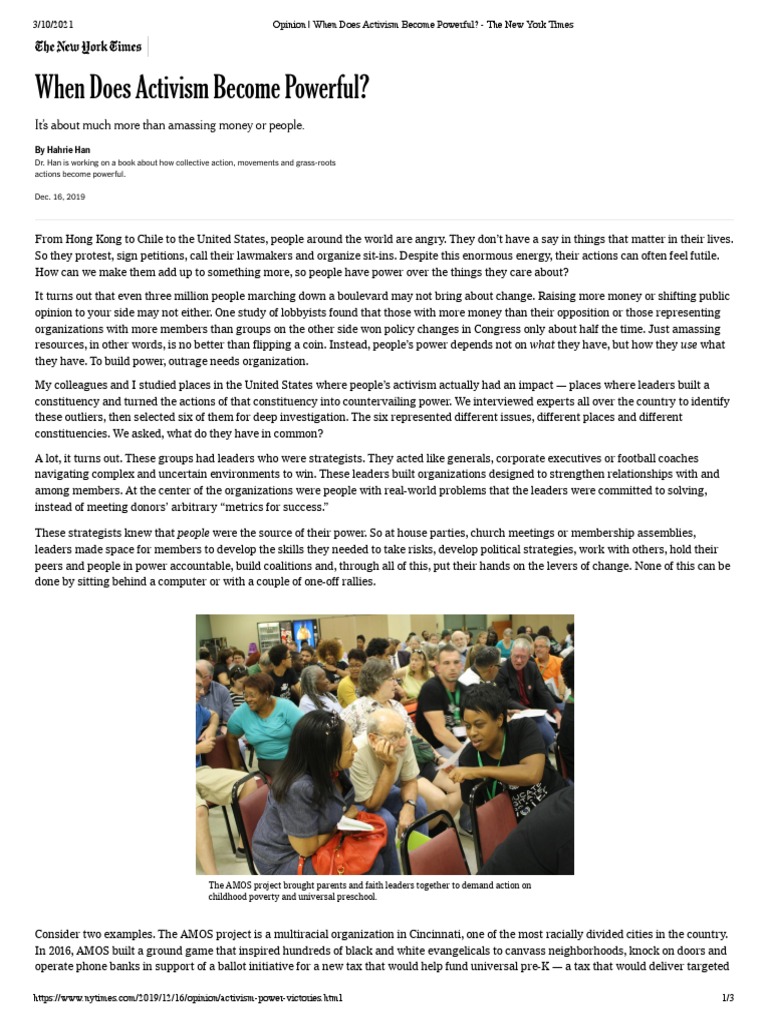 Opinion When Does Activism Become Powerful The New York Times Pdf