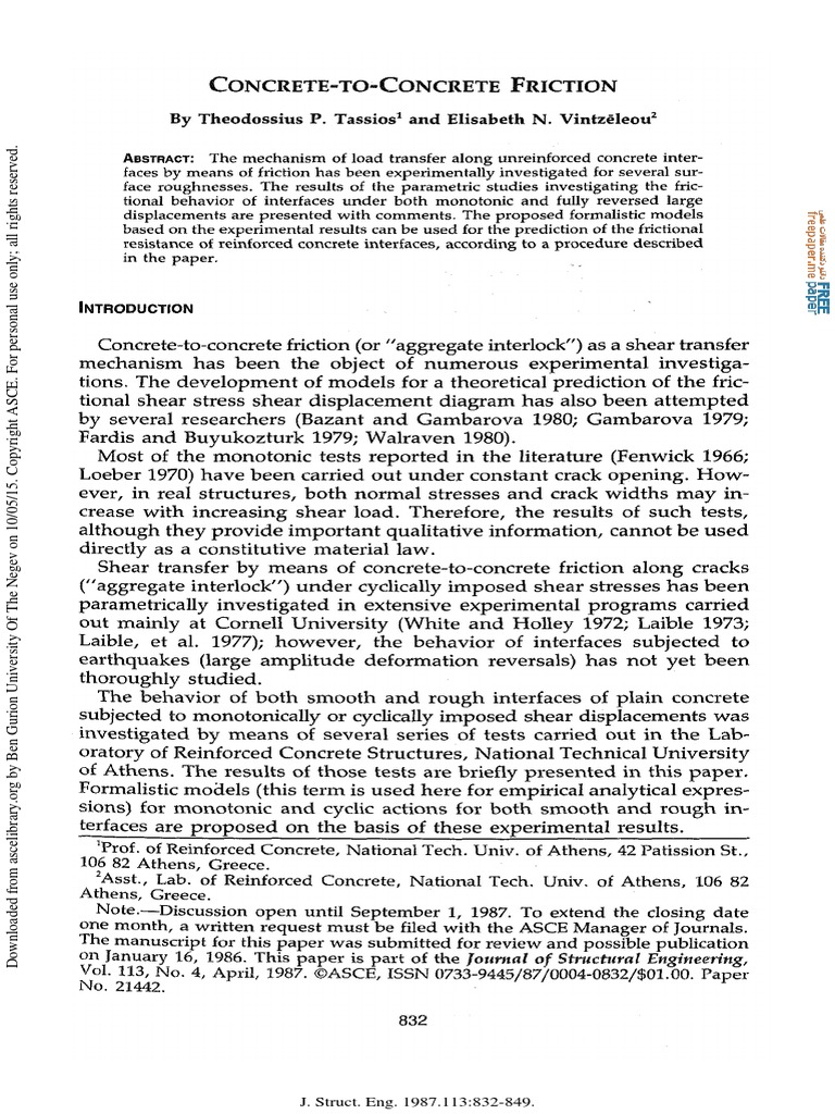 Concrete To Concrete Friction | PDF