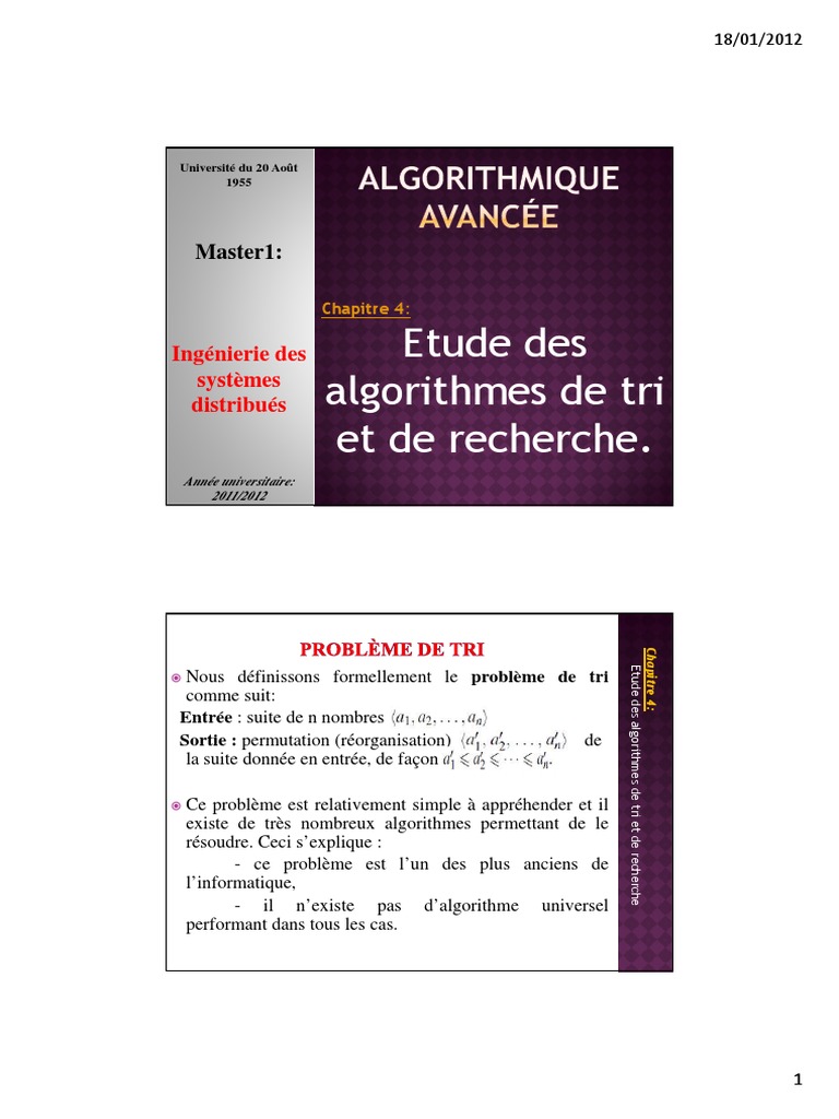 Étude des algorithmes de tri et recherche | PDF | Complexité temporelle ...
