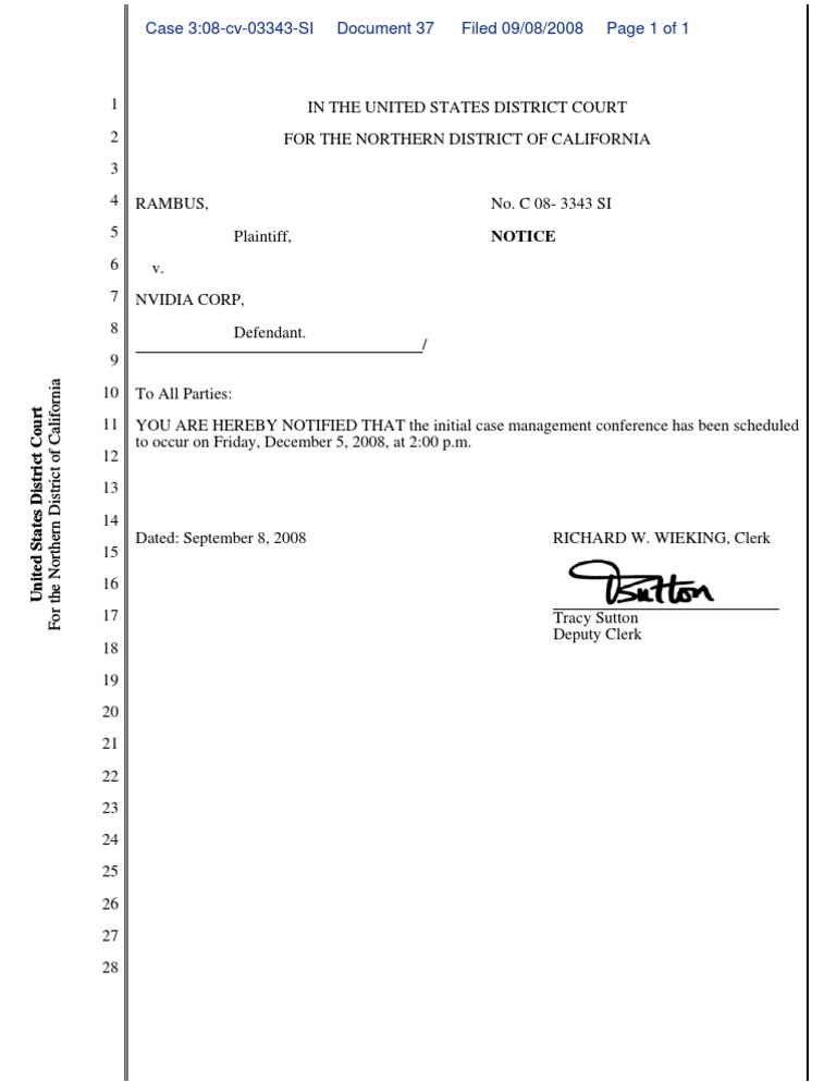 Rambus v. NVIDIA Case Management Notice | PDF