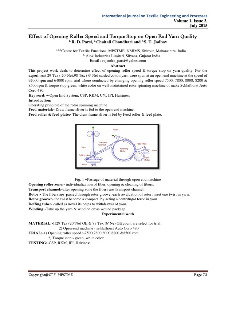 Effect of Opening Roller Speed and Torque Stop On Ijtep July 2015 PDF