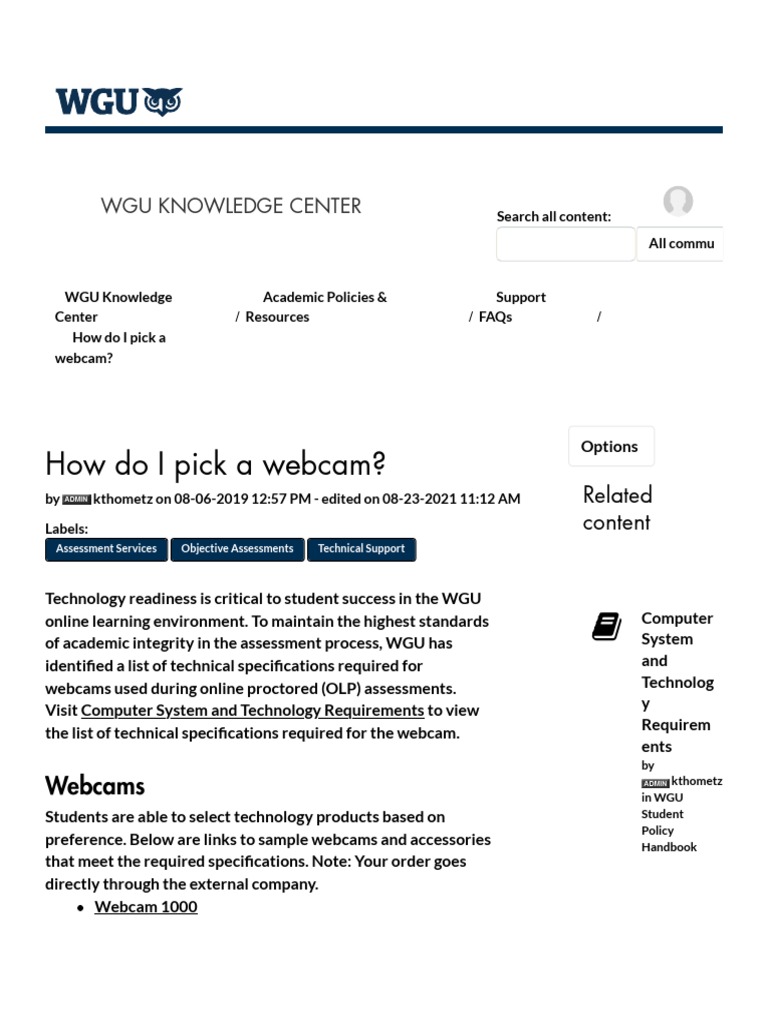 How Do I Pick A cam? WGU Community PDF Usb Computer Hardware
