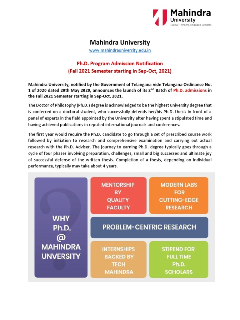 PHD Admission Notification Jun 21 | PDF | Doctor Of Philosophy ...
