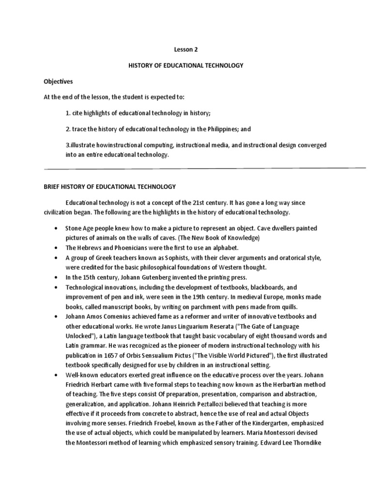 Lesson 2 History of Educational Technology PDF Educational