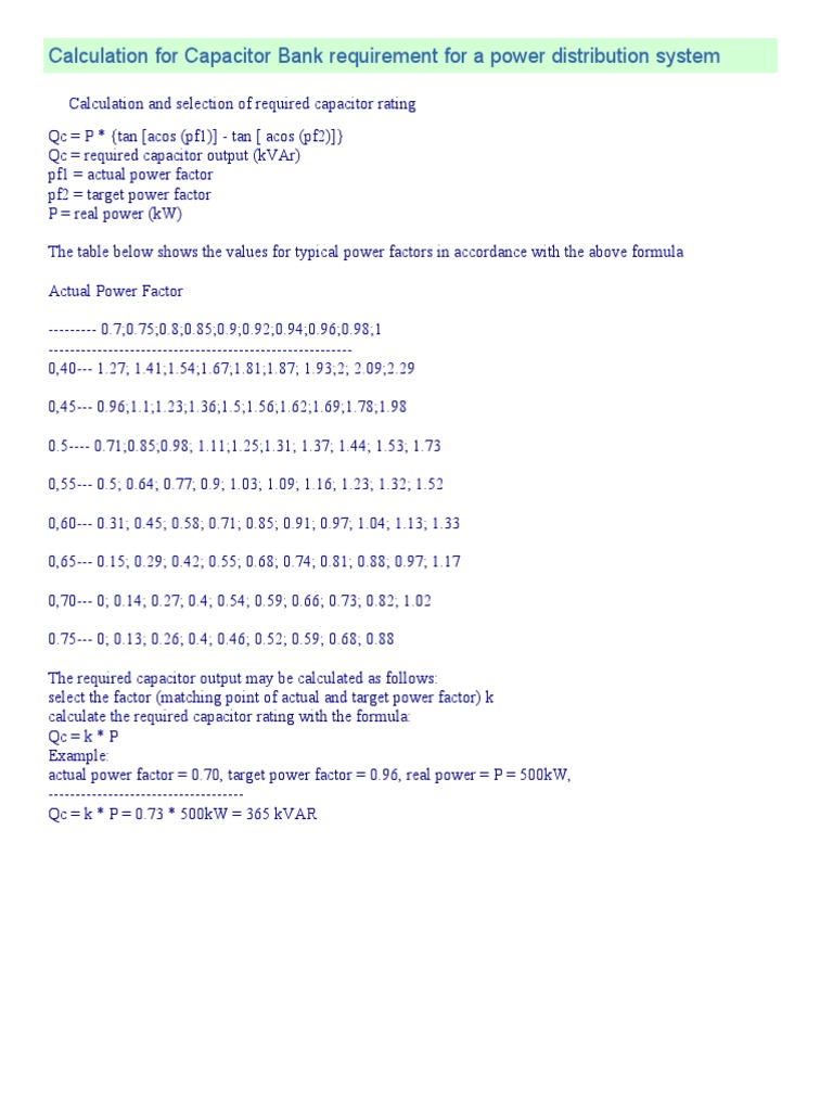Capacitor Bank Sizing Calculation Guide | PDF | Ac Power | Electrical ...