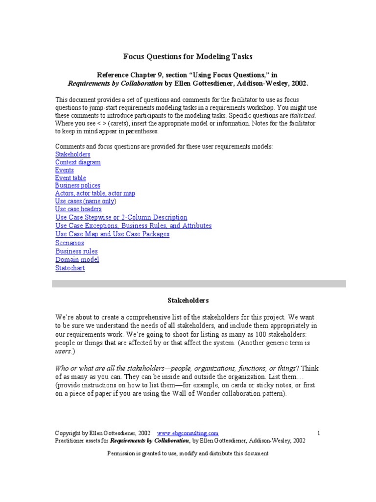 Focus Questions Modeling Tasks | PDF | Use Case | System