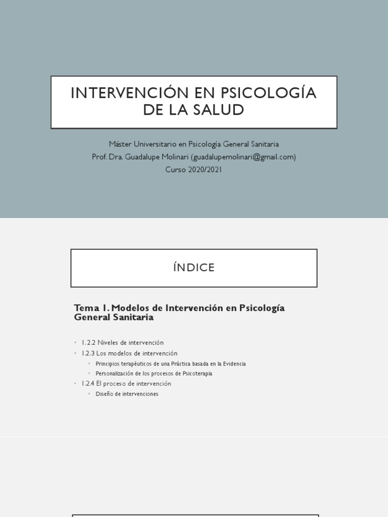 Intervención en Psicología de la Salud | PDF | Psicoterapia | Sicología