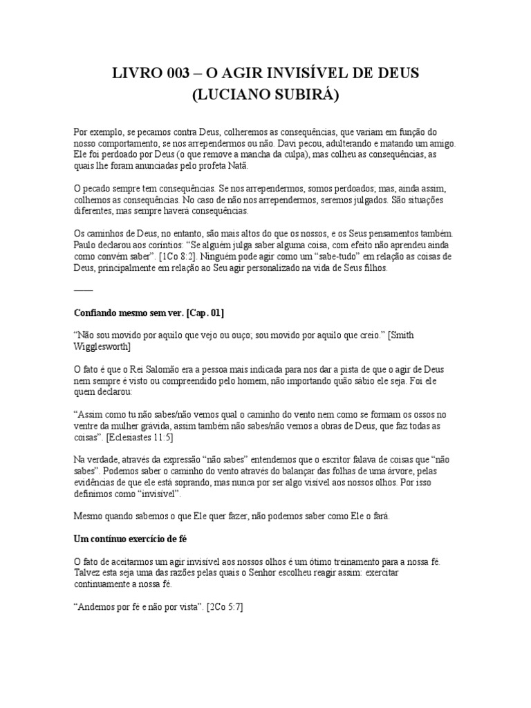 003 O Agir Invisível De Deus Luciano Subirá Pdf São Pedro Fé