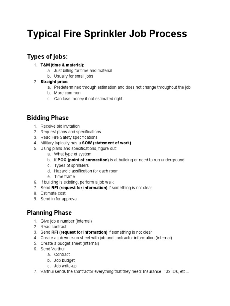 Typical Fire Sprinkler Job Process PDF Specification (Technical