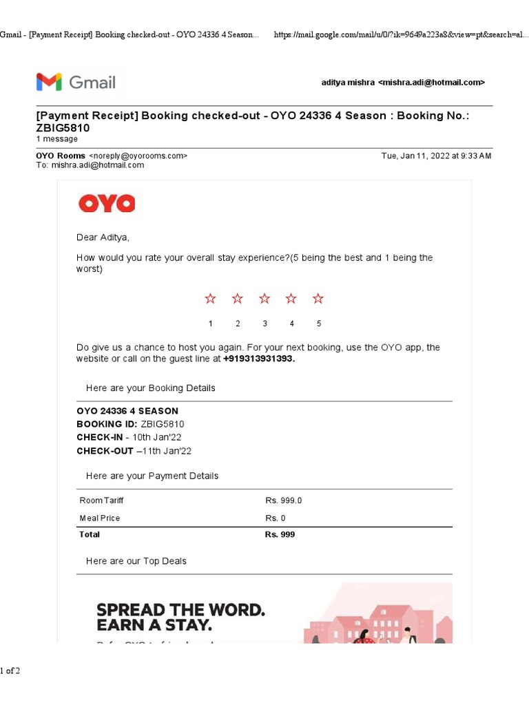 OYO 24336 Payment Receipt Details | PDF