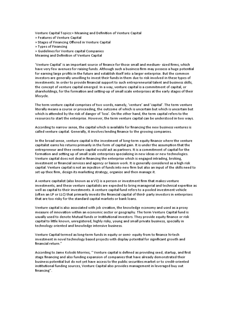Venture Capital | PDF | Venture Capital | Corporate Finance