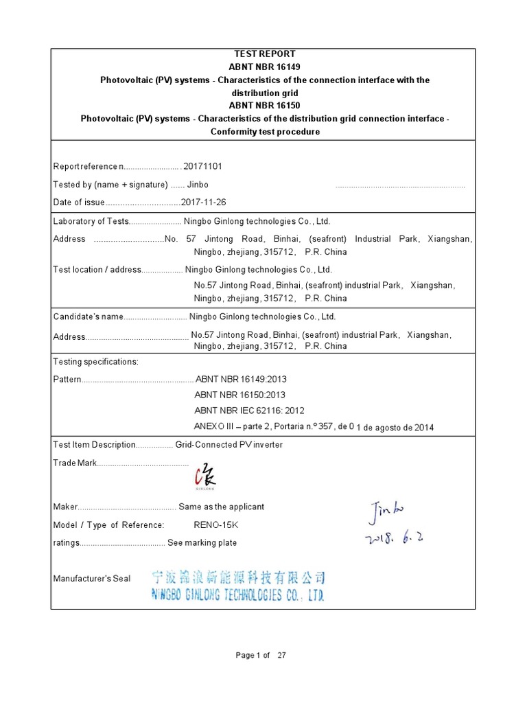 Compliance Report for PV Inverter Testing | PDF | Power Inverter ...