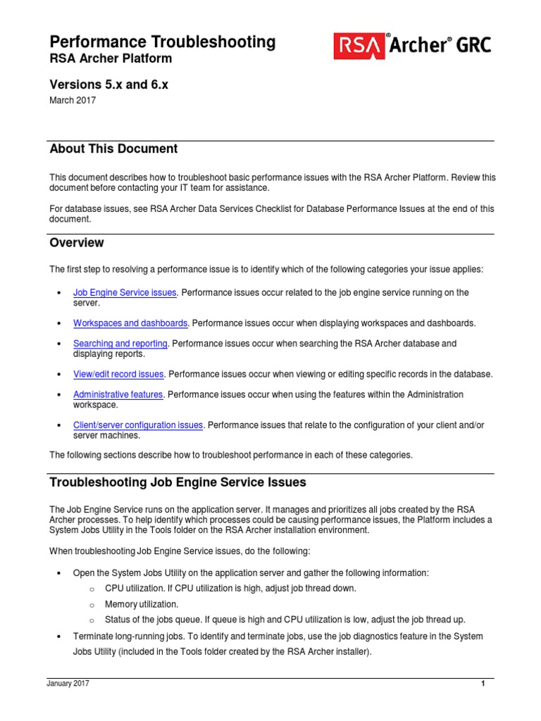 RSA Archer Performance Troubleshooting Guide | PDF | Databases ...