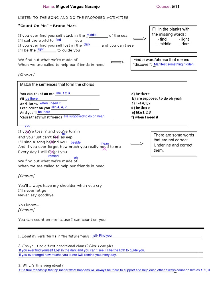Count of Me Conditional Song Task | PDF | Linguistic Morphology ...