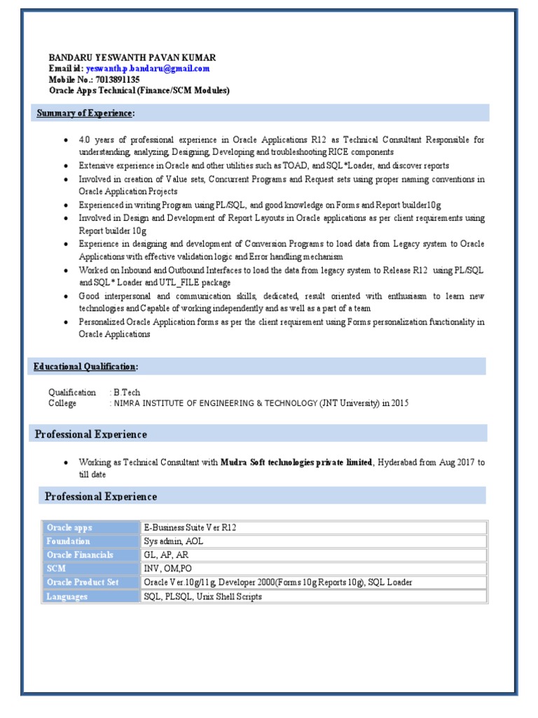 Oracle Apps Technical Consultant Profile | PDF | Pl/Sql | Sql