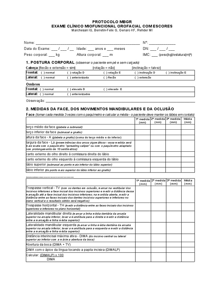Protocolo MBGR: Exame Miofuncional | PDF | Dente | Fonética