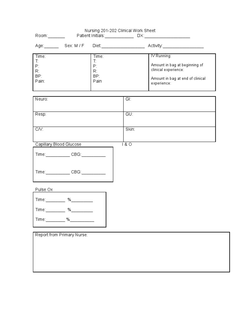 Nursing Clinical Worksheet Template | PDF