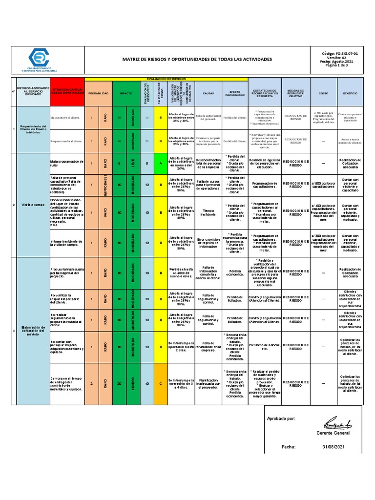 Matriz de Riesgo y Oportunidades | PDF | Evaluación de riesgos | Business