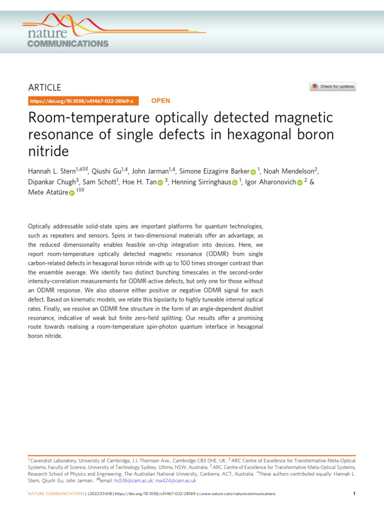 Optically Detected Magnetic Resonance in HBN Defect | PDF | Electron ...