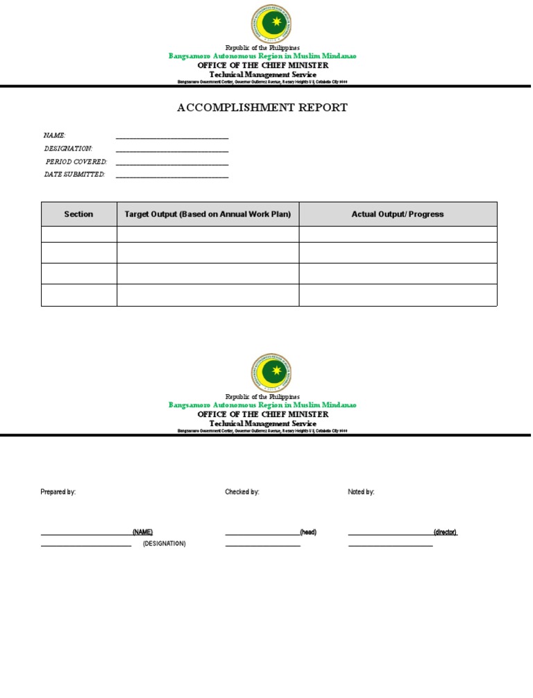 Accomplishment Report Template Pdf