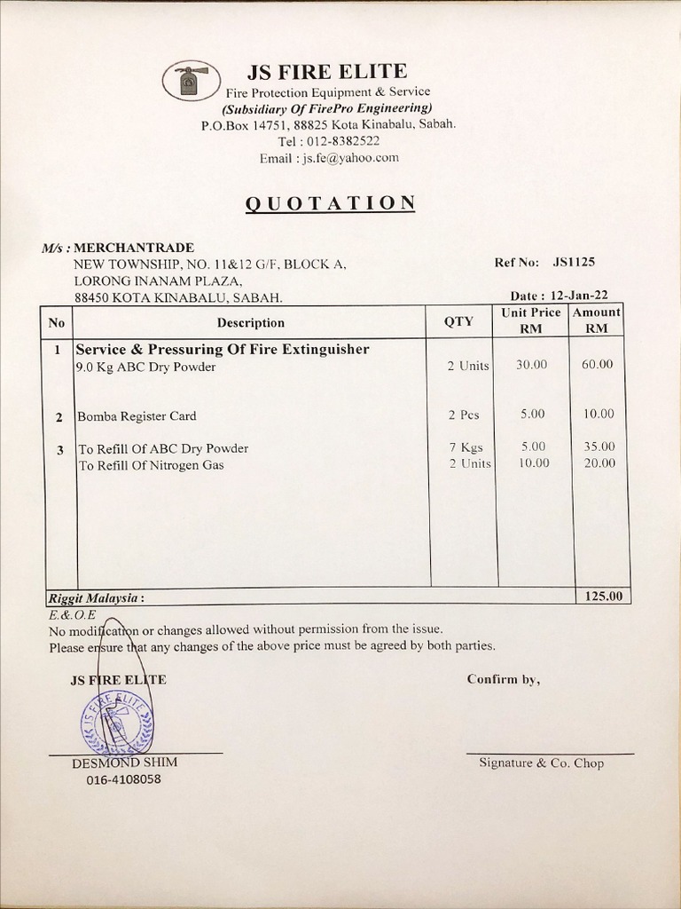 12012022 Fire Extinguisher Quotation PDF