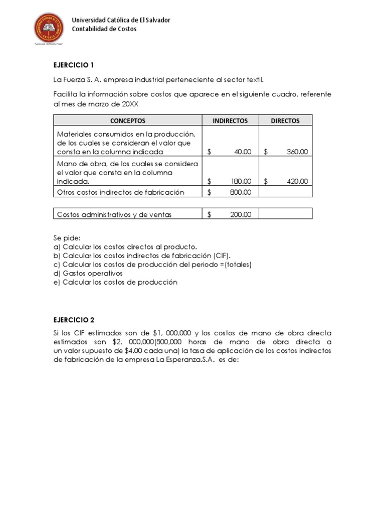 Ejercicios de Costos en Contabilidad | PDF | Costo | Contabilidad de costos