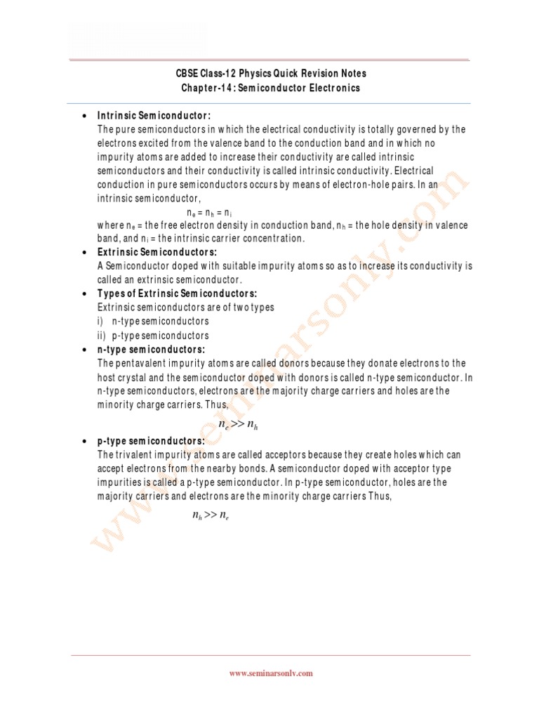 CBSE Class12 Physics Quick Revision Notes Chapter14 Semiconductor