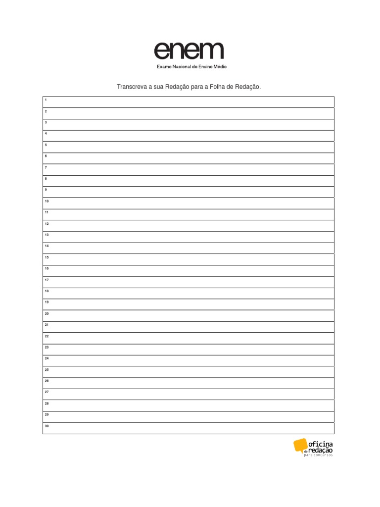 Folha de Redação Enem 30 Linhas | PDF