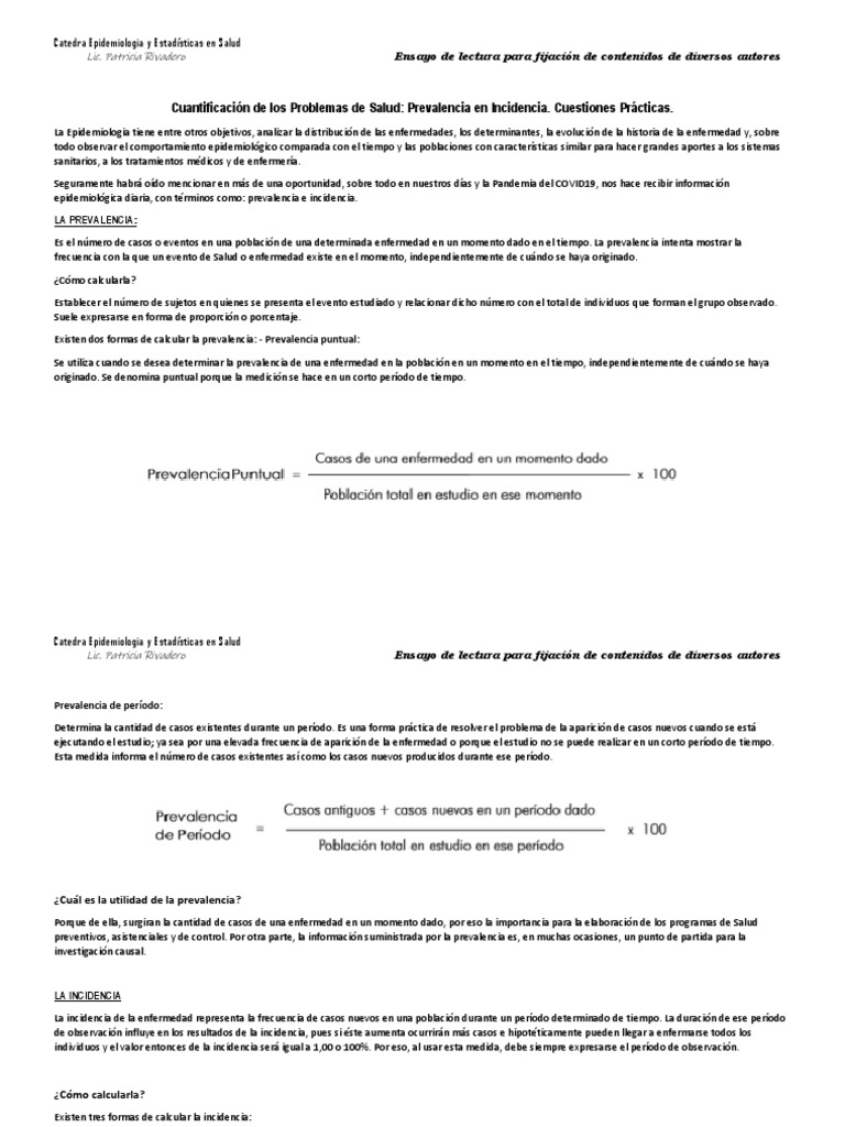 Prevalencia e Incidencia PDF Predominio Población