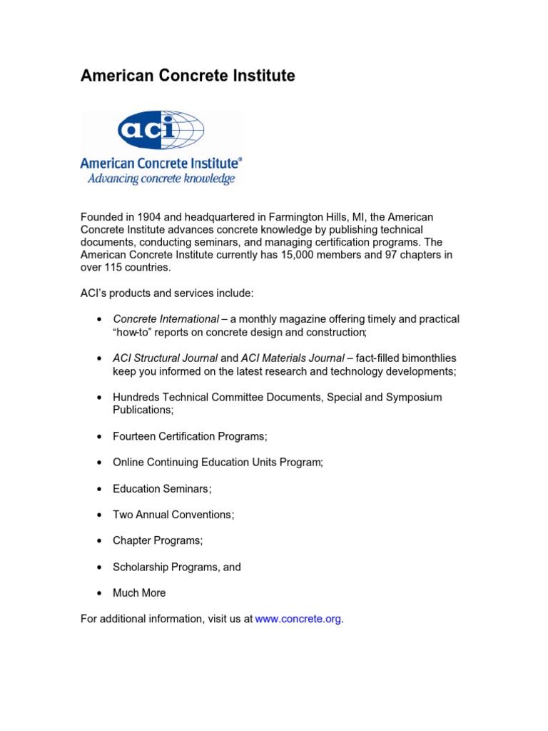 American Concrete Institute Certificate – VGMQM