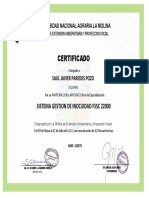 Certificado Sistema Gestión Inocuidad FSSC 22000 Molina