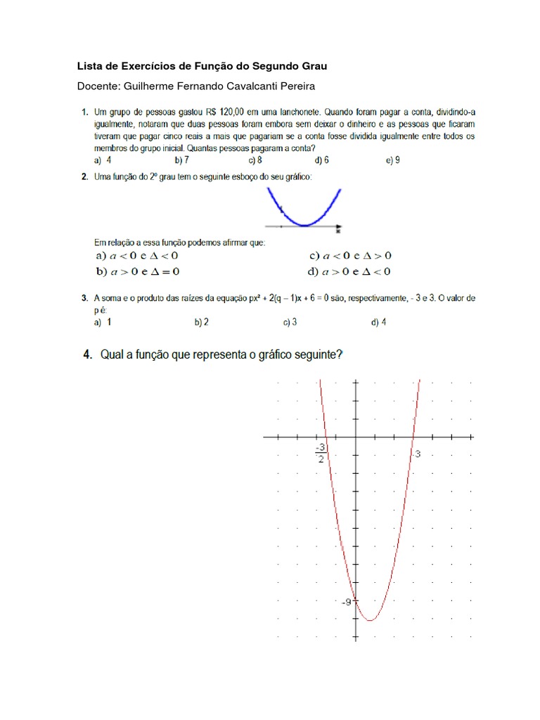 Exercícios de Função do Segundo Grau | PDF