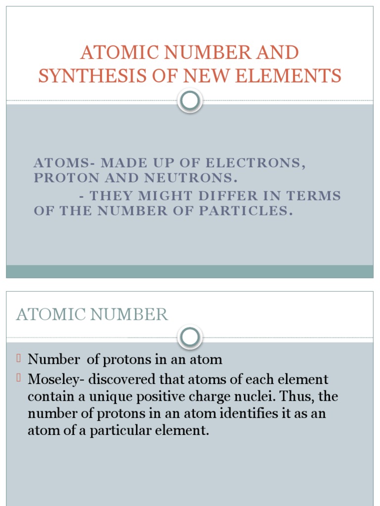 Atomic Number and Synthesis of New Elements PDF Chemical Elements