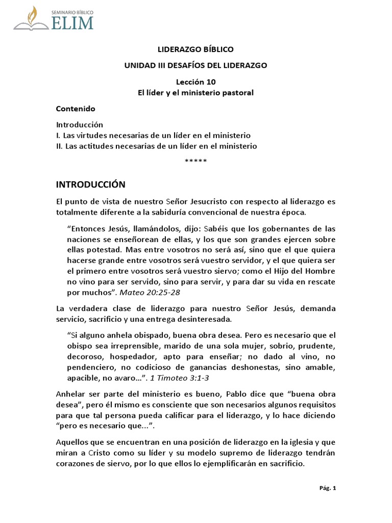 Liderazgo Pastoral y Virtudes Clave | PDF | Pablo el apóstol | Primera ...