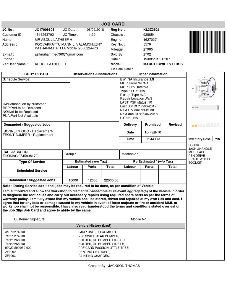 Job Card: Inventory Desc Y/N | PDF | Motor Vehicle | Wheeled Vehicles