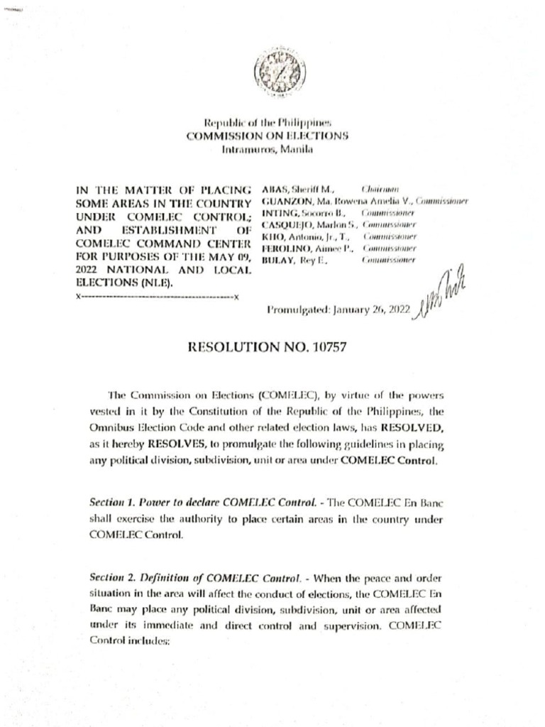 Comelec Resolution No. 10757 PDF