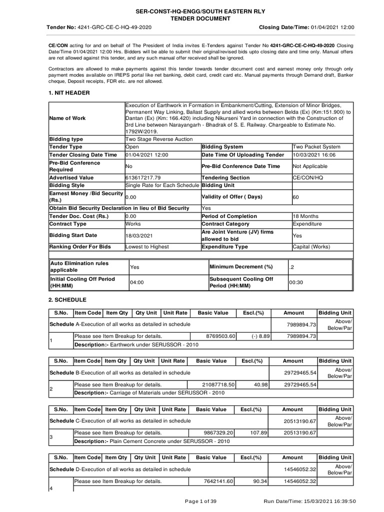 CE/CON Acting For and On Behalf of The President of India Invites E