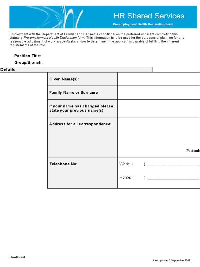 DPC HR Pre Employment Health Declaration Form PDF