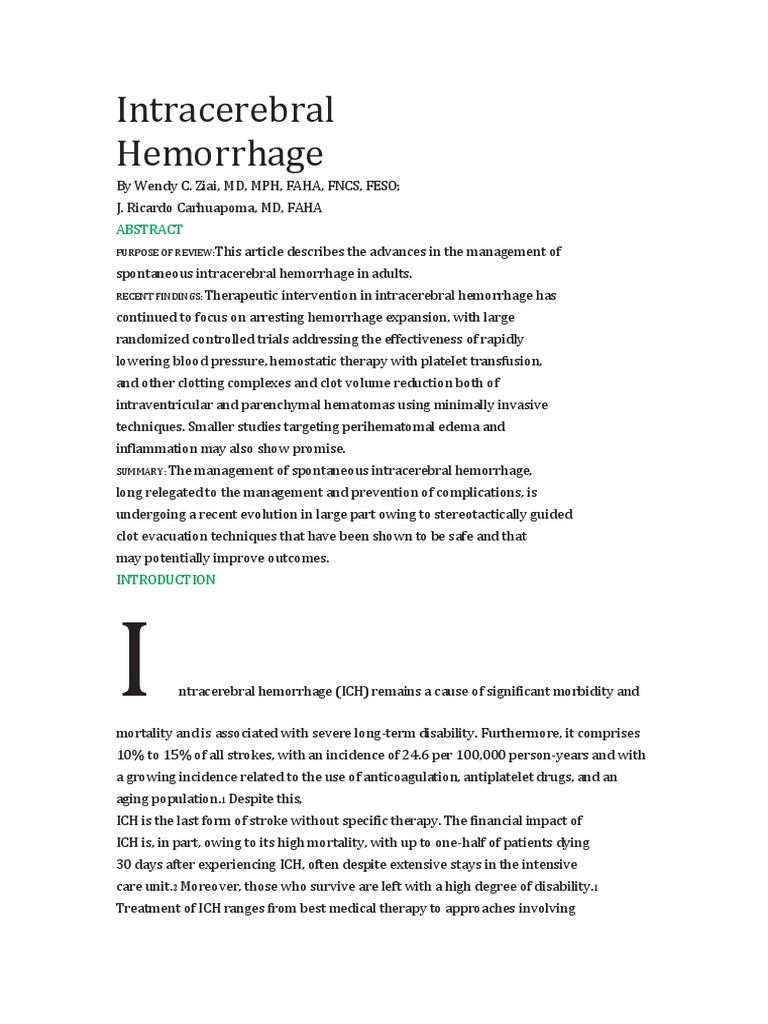 Intracerebral Hemorrhage | PDF | Stroke | Bleeding