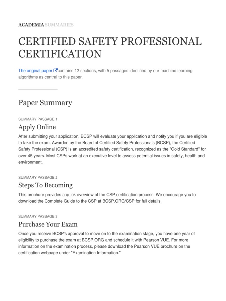 Certified Safety Professional Certification Guide | PDF