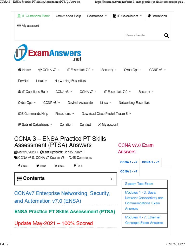 CCNA 3 - ENSA Practice PT Skills Assessment (PTSA) Answers | PDF ...