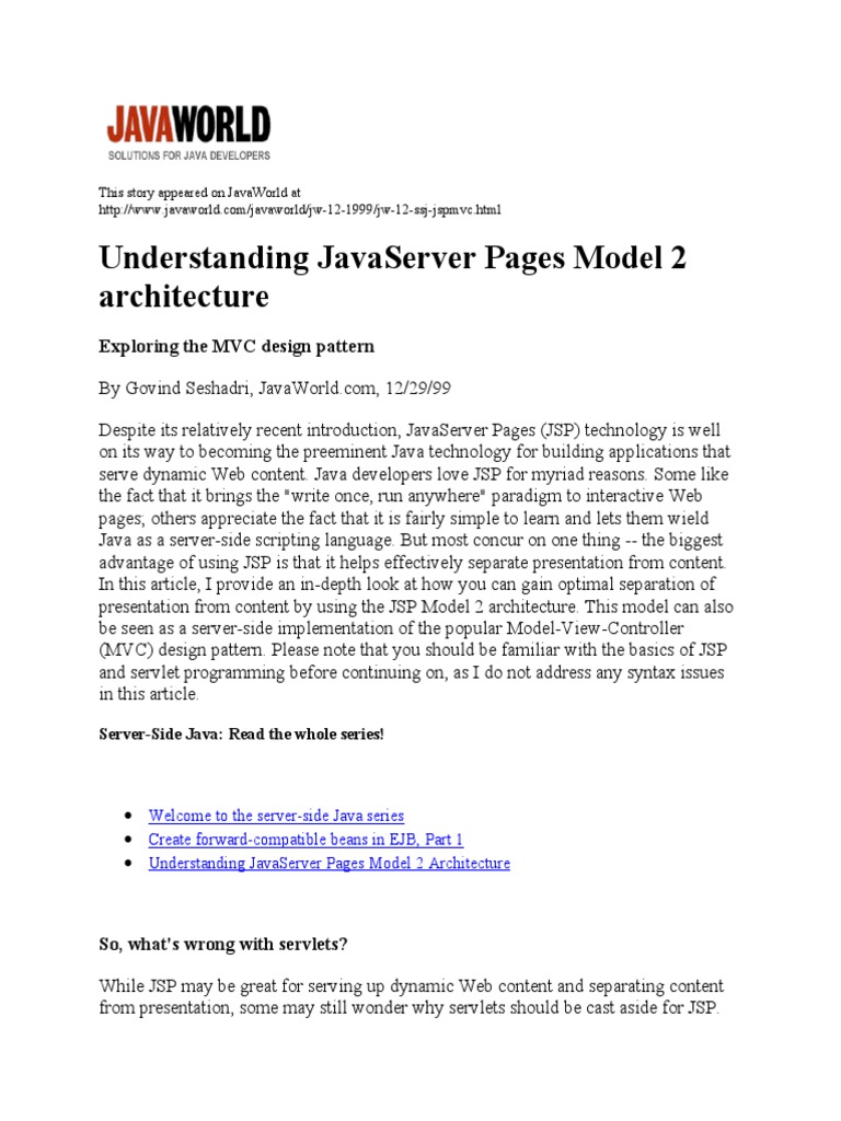 Understanding Javaserver Pages Model 2 Architecture: Exploring The MVC ...