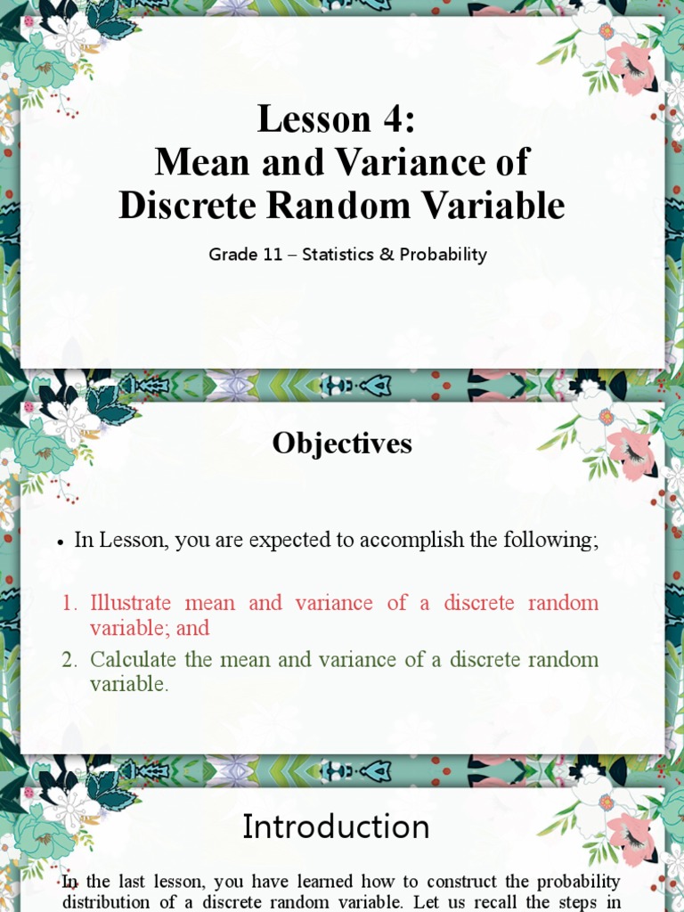 Mean and Variance of Discrete Variables | PDF | Variance | Probability ...