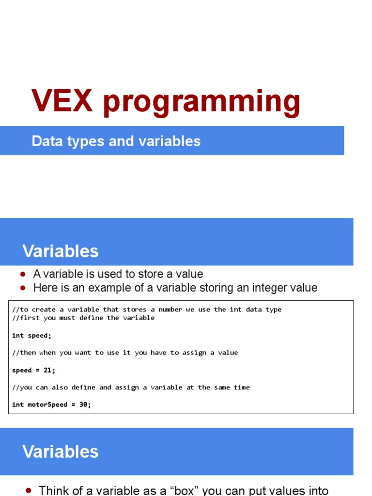 VEX Programming: Data Types and Variables | PDF | Integer (Computer ...