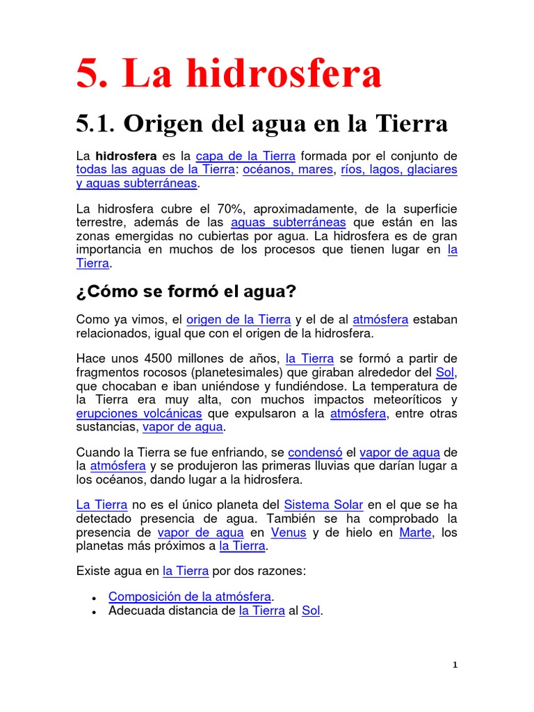 Hidrosfera | PDF | Agua | El ciclo del agua