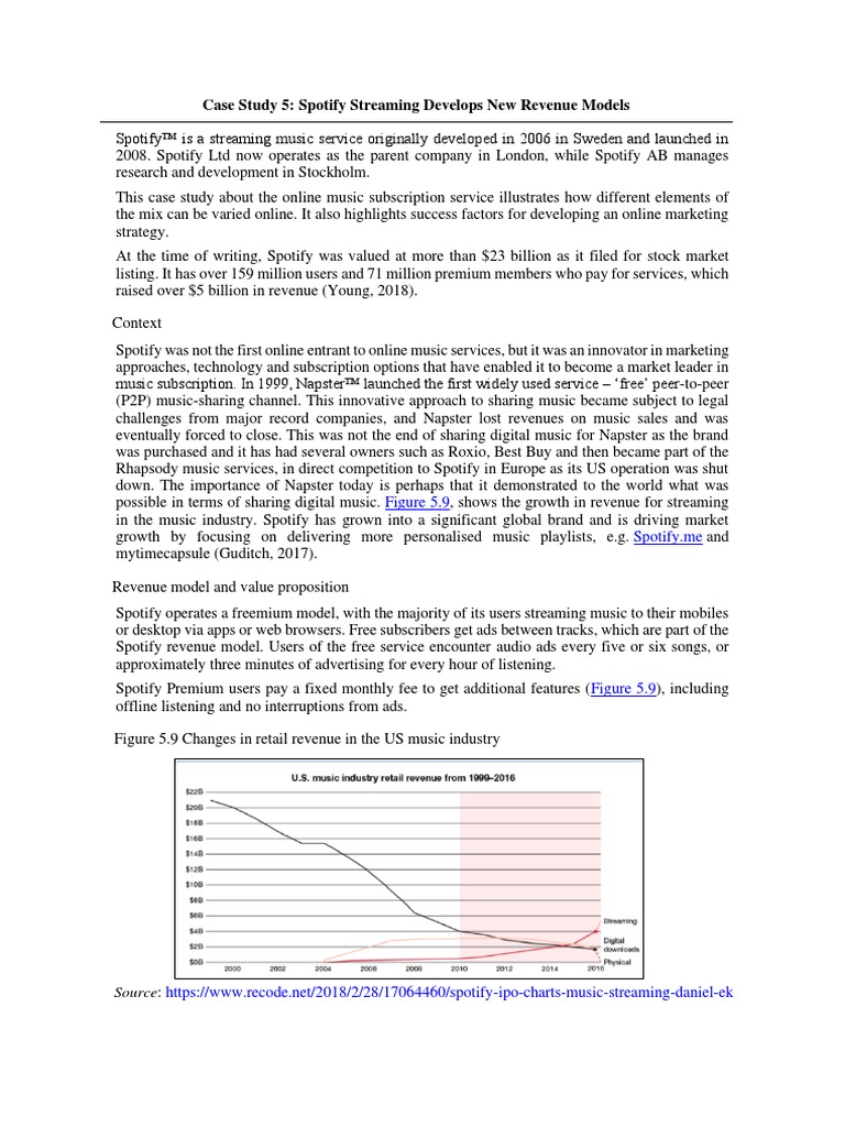 Case Study 5: Spotify Streaming Develops New Revenue Models | PDF ...