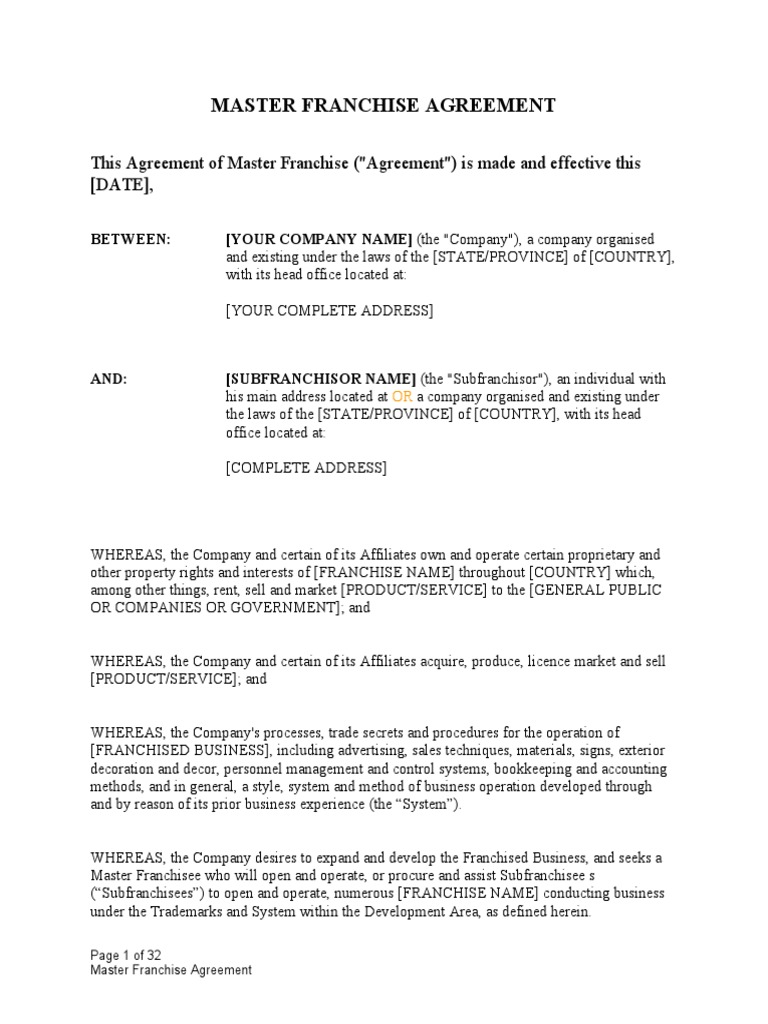Master Franchise Agreement | PDF | Franchising | Assignment (Law)